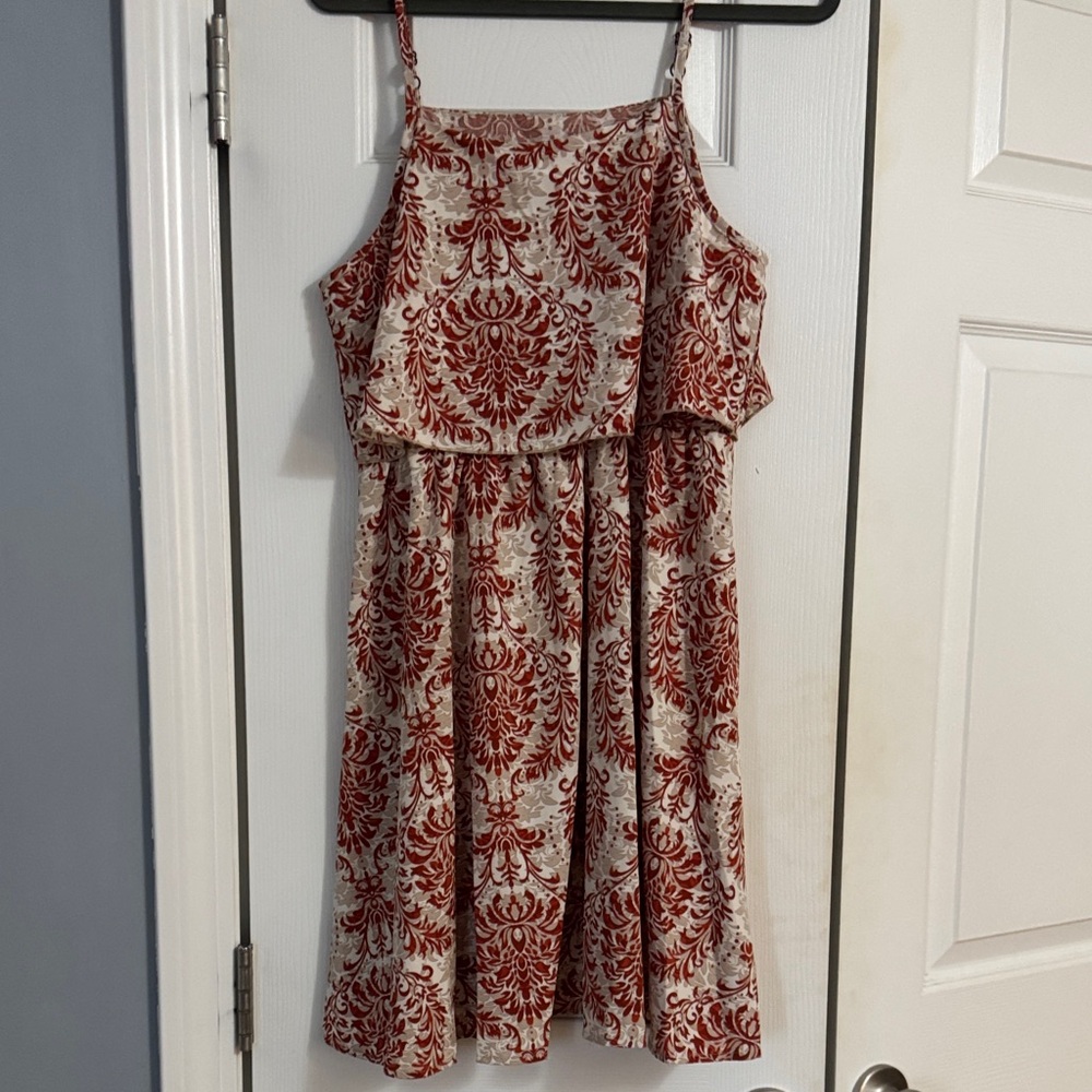 Elegant burnt orange & and cream dress